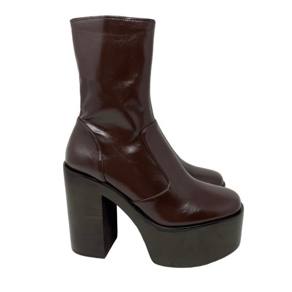 NWOB Jeffrey Campbell Mexique Mid Calf Brown Black Platform Heel Boots Size 9 - Picture 6 of 8